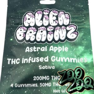 Alien Brainz 200mg Gummies **ASTRAL APPLE** (indica) (4pc/50mgEach)