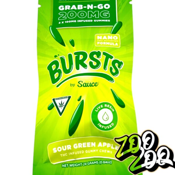 Bursts by Sauce LIVE RESIN 200mg gummies **SOUR GREEN APPLE** (high potency gummies)