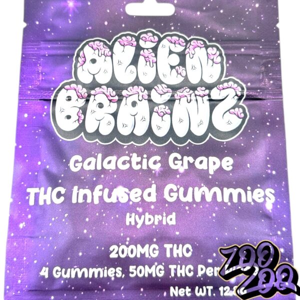 Alien Brainz 200mg Gummies **GALACTIC GRAPE** (hybrid) (4pc/50mgEach)