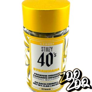 Stiiizy 40’s (5pk/2.5g Total) Pre-Rolls Infused w/ Live Resin & Keif **STRAWNANA**(H)